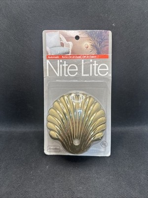 AmerTac Gold Seashell Night Light Plug-In Wall Lamp Vintage Style Nite Lite