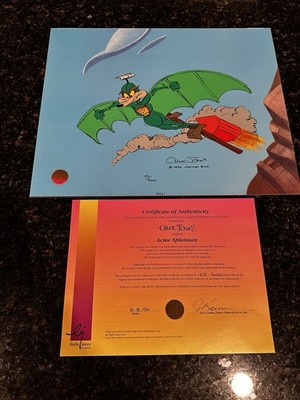 Roadrunner Wile E. Coyote Batman Acme Splatman Signed Chuck Jones Animation Cel