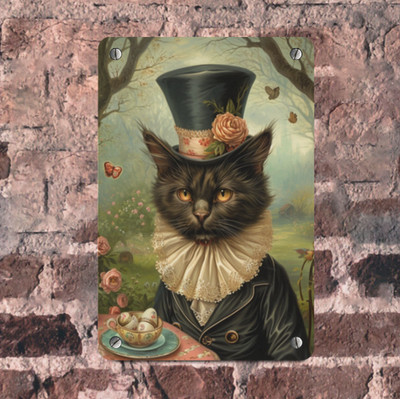 Regal Royal Victorian Black Cat Easter Eggs Spring Metal Wall Decor Sign 8x12