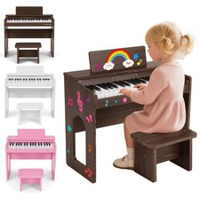Pink/White/Brown Wood 37Key Kids Piano Keyboards Toddler Music Education w/Stool