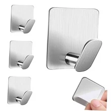 Metal Adhesive Towel Hook- 4 Packs Coat Hooks Stick on Bathroom Brushed Nickel