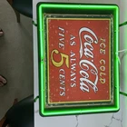 VTG Style Neon Coca Cola Sign Advertising Tin Metal Ice Cold Coke.
