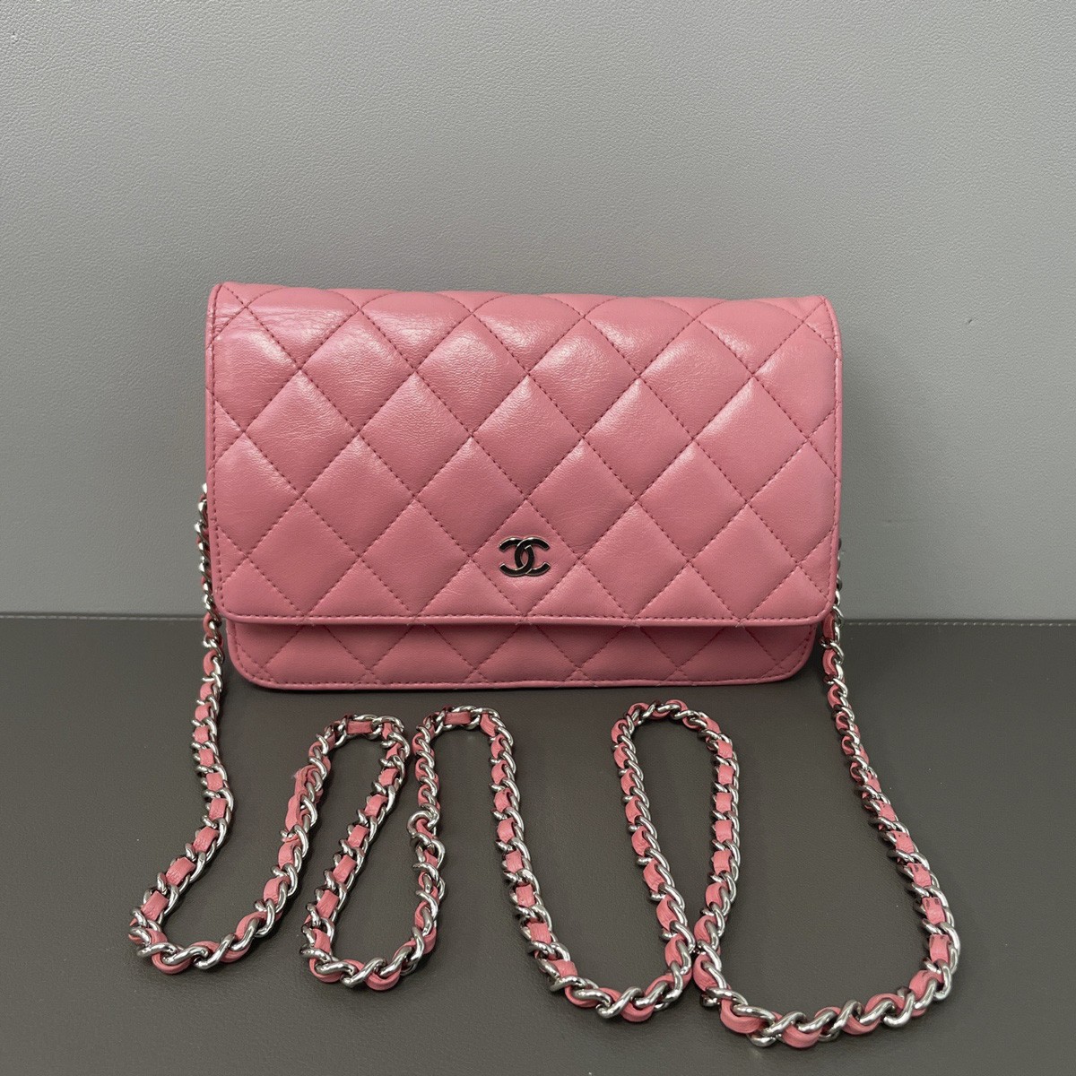 Chanel Pink Classic WOC Wallet On Chain Lambskin Shoulder Chain Bag