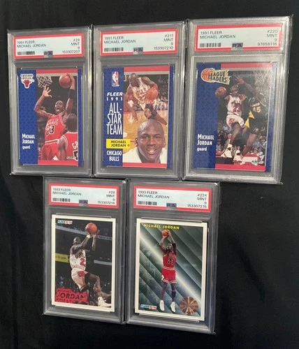 1991 Fleer 29, 211, 220, & 1993 Fleer 28, 224 Michael Jordan all 5 PSA 9 Mint