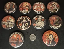 Halloween Pinback Button Set – Funny Drinking Sayings – 2.25" Collectible Badges