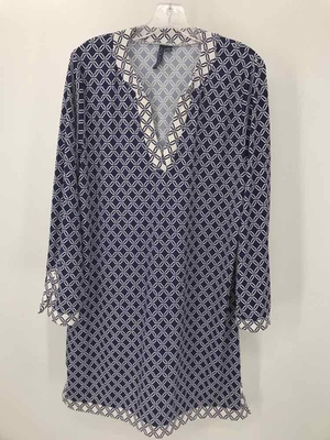 #ad Aqua et SOL Blue Size Large Printed Shift Knee Length Long Sleeve Dress $43.19