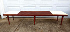VERY COOL 72" MID CENTURY MODERN SLAT TABLE W/ PADDED & LAMINATE END, JOHN KEAL?