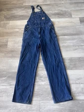 Carhartt Mens 36 x 34 Blue Denim Bib Carpenter Overalls R07 DST Good Shape!