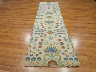 Turkish Oushak Rug Modern Multicolored Area Handmade Bohemian Rug 2.8x10.3