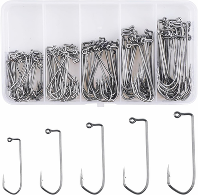 #ad 90 Degree Jig Hooks Kit125Pcs Aberdeen Fishing Hooks Long Shank Forged Barbaria $25.93