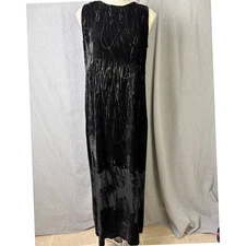 Vintage Citron Santa Monica 100% Silk Velvet Maxi Dress Black Made in USA M Art