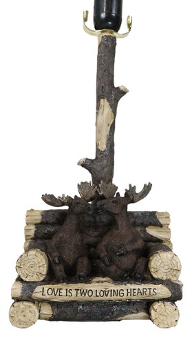Rustic Western Bull Moose Grand Elks On Tree Logs Bench Table Lamp With Shade - Bild 8 von 10