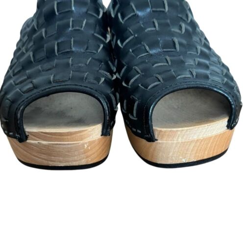 Swedish Hasbeens Wooden Woven Leather Platform Sandals Black Size 37 - Picture 3 of 8