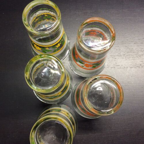 5 Vintage Libby Ring Striped Floral Drinking Glasses Flared Orange Green Yellow - Picture 9 of 11