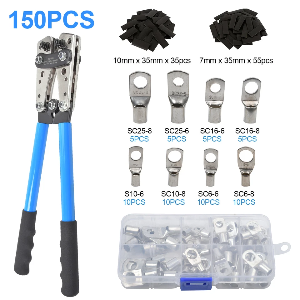 ISWEES 150PCS Copper Tube Terminals Battery Welding Cable Lug Ring Crimp Connectors Kit
