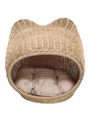 Handmade Rattan Weave Kitten Bear Dog Cat Bed Pets Nest House Cushion Basket