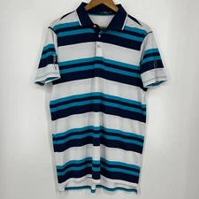 RLX Ralph Lauren Polo Shirt Men's L Blue Striped TPC Golf Tournament Logo