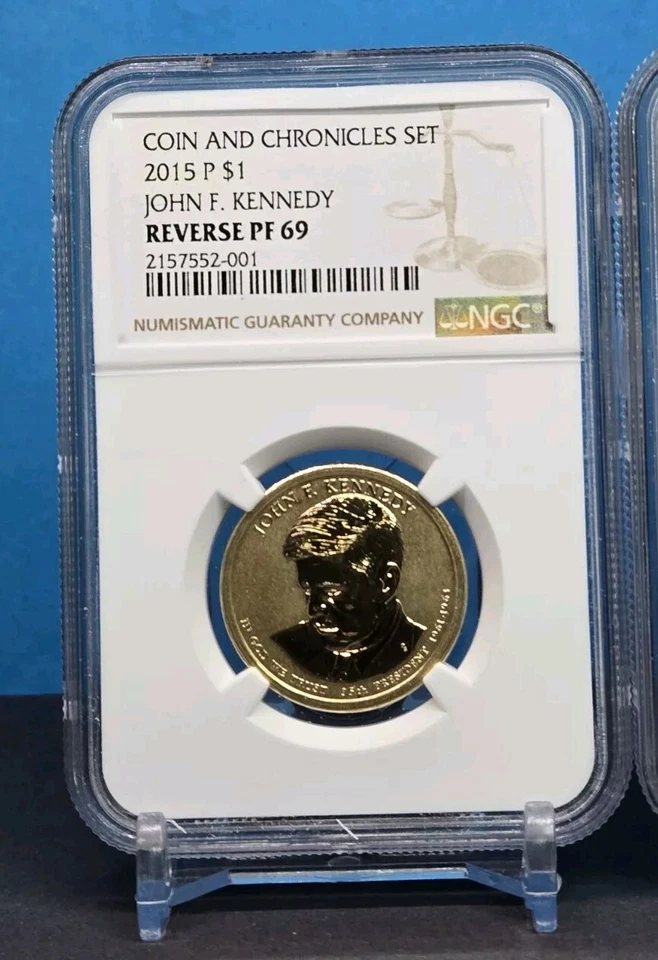 2015 - COIN & CHRONICLES SET - KENNEDY JFK - NGC REV PF69 / MS69 - SILVER MEDAL - Image 3 of 4