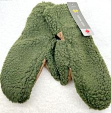 Hot Paws Women's Winter Mittens SZ L/XL Suede Sherpa Lined Olive Green Faux
