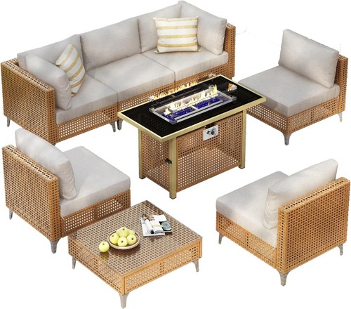 8-Piece Patio Furniture Set with 43" Fire Pit Table & Water Resistant Covers