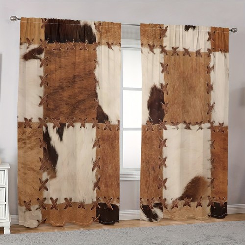 2 Panels 3D Vintage Cowhide Curtains Window Drapes for Bedroom Living Room - Picture 5 of 39