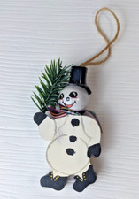 vintage wooden snowman christmas ornament hand painted