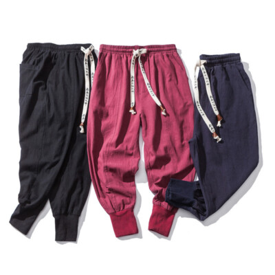 Fashion Men's Pants Harem Casual Baggy Hakama Linen Japanese Samurai Pants Male