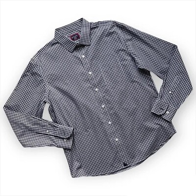 UNTUCKit Truro Wrinkle Free White Blue Black Plaid Button Down Shirt Men s XS
