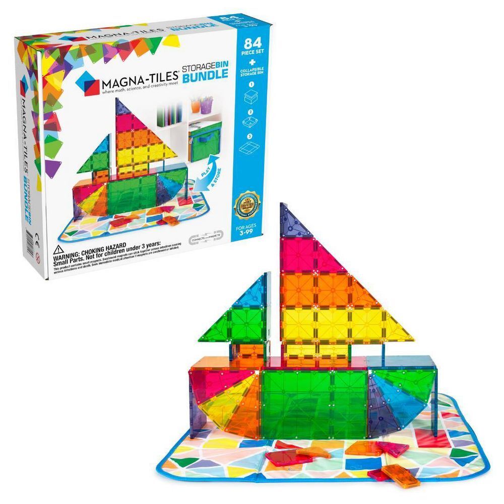 Набор Magna-Tiles 84шт + Ящик для хранения / Игровой коврик