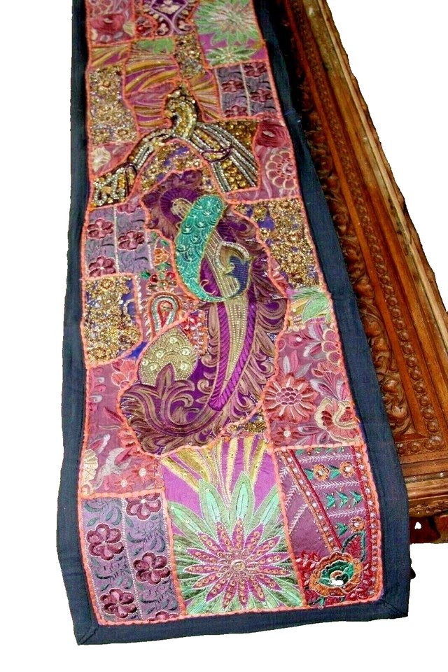 Tischläufer Tischdecke Lila-Grün Patchwork Rechteckig Handgefertigt 157 x 37 cm - Bild 3 von 4