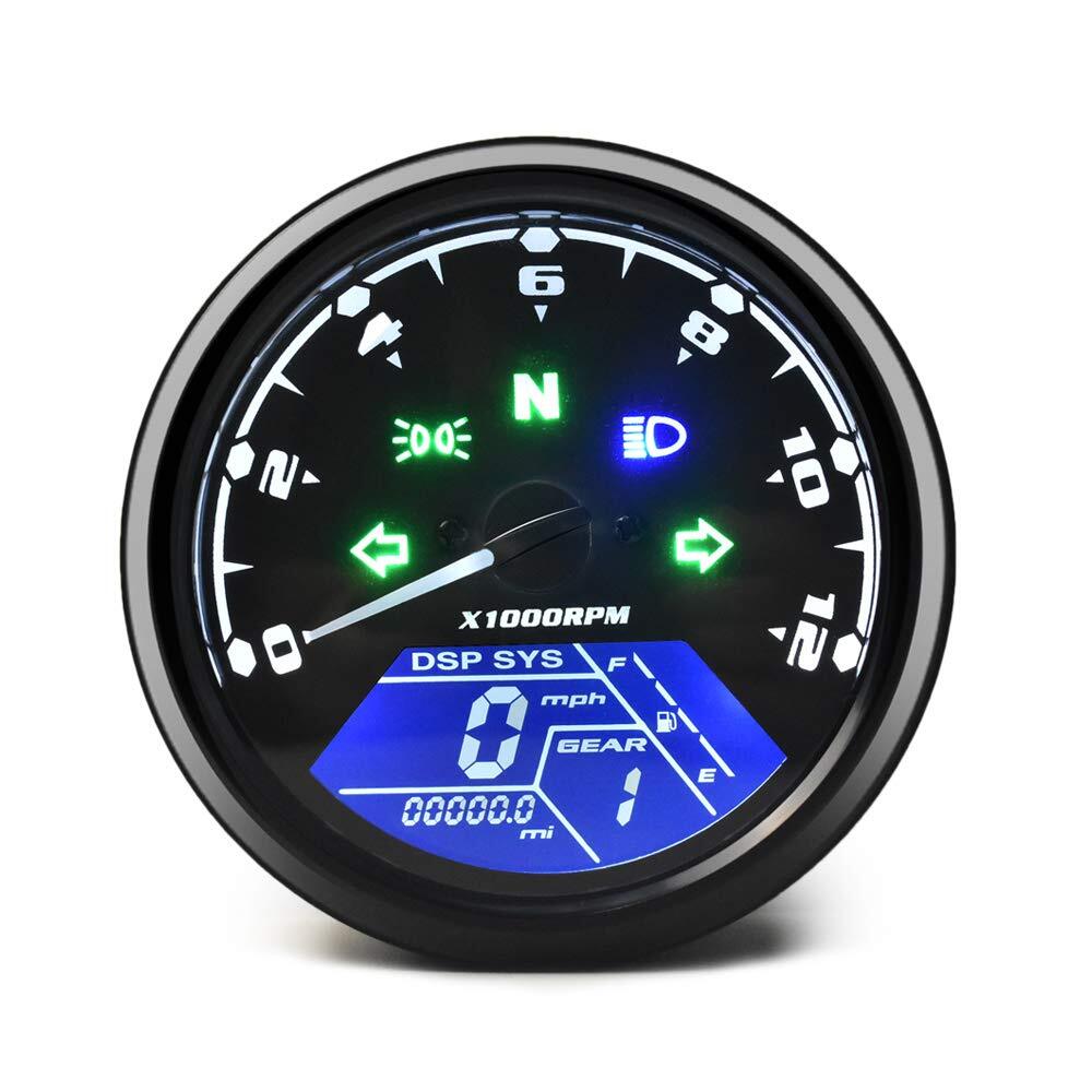 Multifunction Digital Motorcycle Speedometer Tachometer Odometer Gauge 80 Cha...