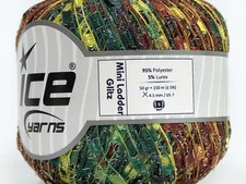 Garden Dew Mini Ladder Glitz Yarn #46800 Ice Greens Browns Metallic Ribbon