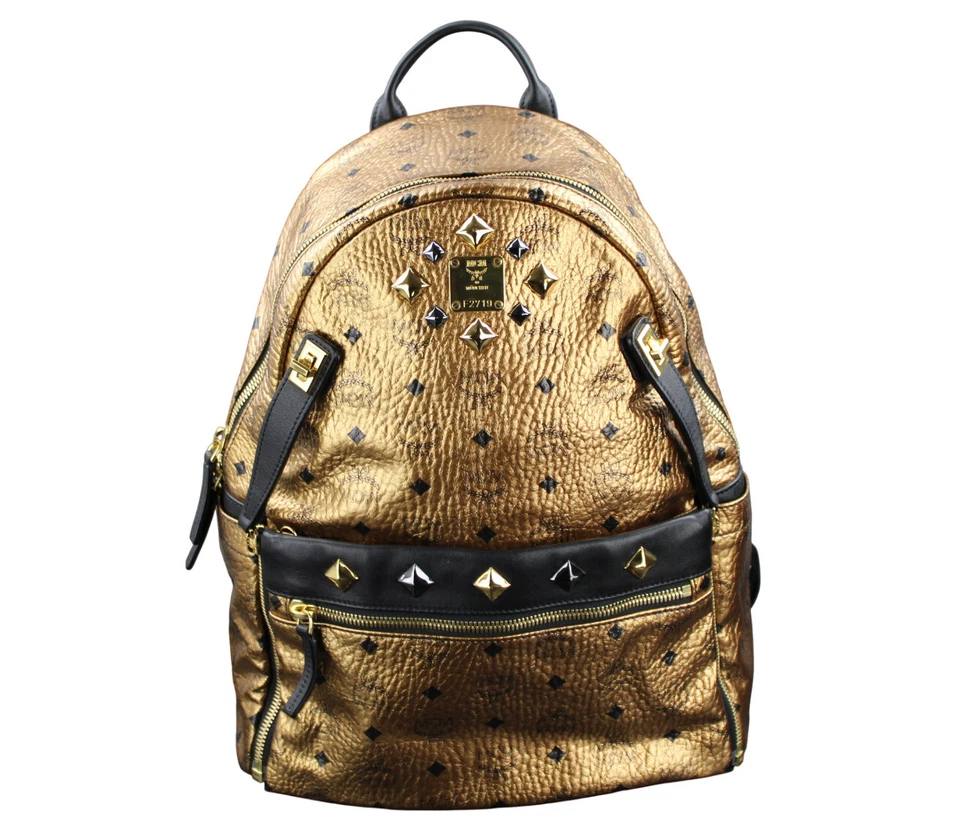 MCM Rucksack Tasche gold metallic schwarz grau Nieten UNISEX LARGE