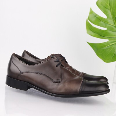 John Varvatos Mens Oxford Size 13 M Brown Leather Smoked Cap  display picture 2