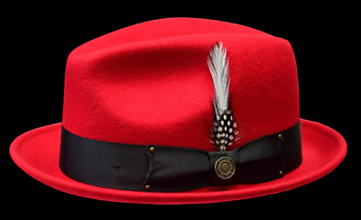 Mens Bruno Capelo Hat Australian Wool Pinch Front Fedora Red  Lowrider