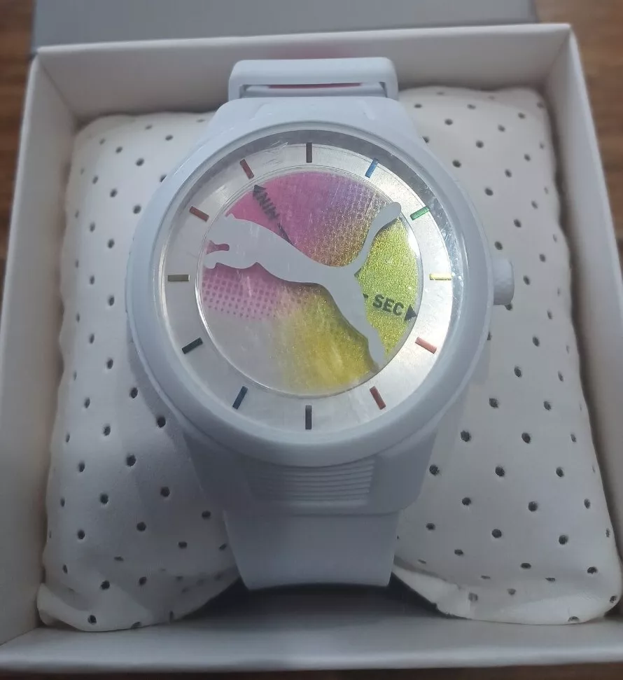 New Puma Reset V2 Rainbow Three Hand White Multi Color Unisex Watch P5097