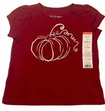 NWT Toddler Girls 12-18 m Dot & Zazz Maroon PUMPKIN Short Sleeved Tshirt 12m-18m