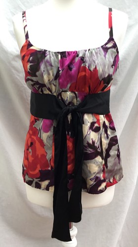 MONSOON MULTICOLOURED FLORAL SILK CAMISOLE TOP VEST SASH BOW STRAPPY LINED UK 10 - Picture 10 of 12