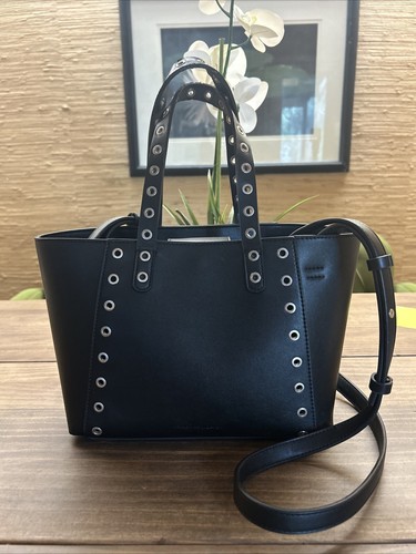 French Connection Black Faux Leather Tote Crossbody Bag Purse Double Handle EUC
