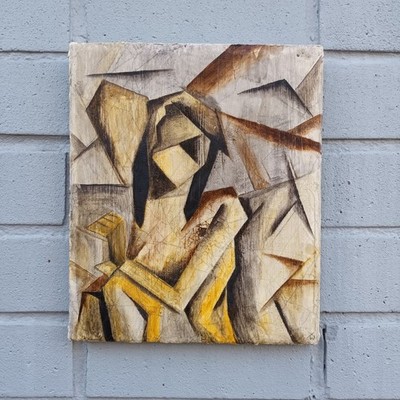 Kubismus Stil Avantgarde Kubistisch Mid Century Modern Canvas MCM Vintage Aged Earth