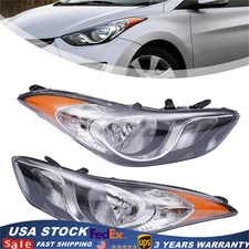 Fit 2011-2013 Hyundai Elantra Left&Right Headlights Headlamps Chrome Pair Set