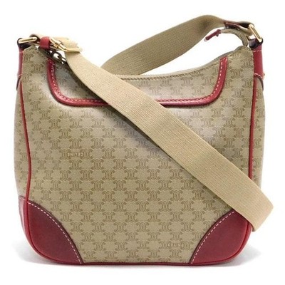 Excellent condition CELINE shoulder bag macadam beige red tones made in Italy Fr