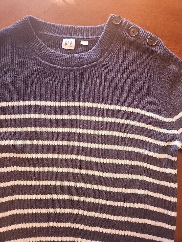 Gap Maternity Crew Neck Cotton Tunic Sweater, Large Blue White Nautical Stripe - Image 3 of 4