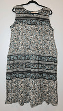 La cera womens xl cottagecore night gown floral dress midi blue taupe gray