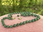 14k Gold Earrings W/Chunky Green Jadeite  Bead Strand Necklace Set Vintage — photo 6