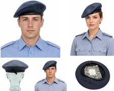 Air Force Blue Grey Wollbarett Mit Leder Einfassung Unisex