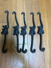 Hand Forged Black Wrought Iron S Hook Blacksmith Antique Figural Bear Cat Set 5