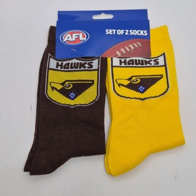 AFL Hawthorn Hawks Football Socks Set Of 2 Size 5-10 OSFM BNWT