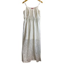 Bongo Womens Cream White Lace Maxi Dress Elastic Waist Boho Cottagecore Large