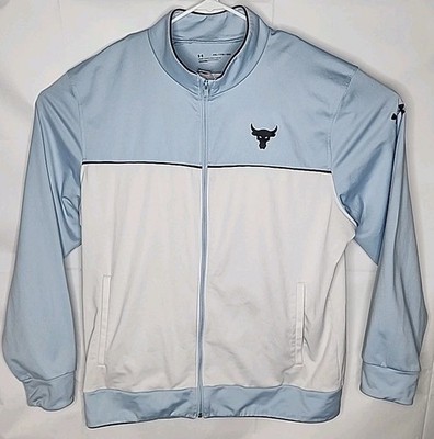 Under Armour Track Jacket 2XL  Project Rock Full Zip Bull White Blue Workout Gym